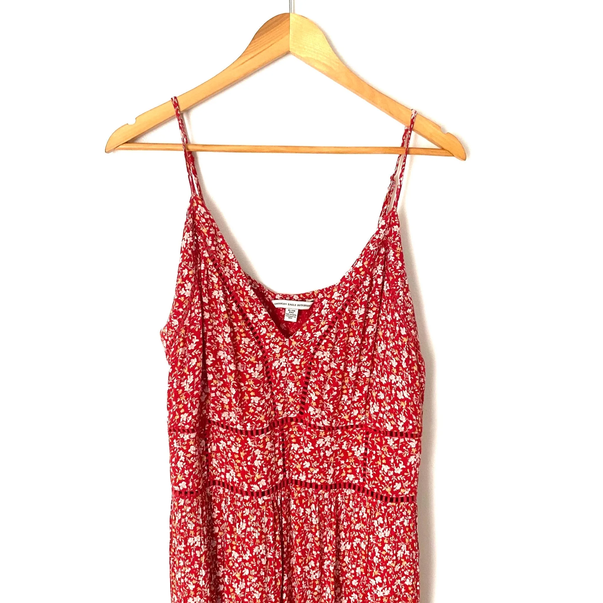 American Eagle Outfitters Red Floral Crochet (no lining) Romper- Size XL