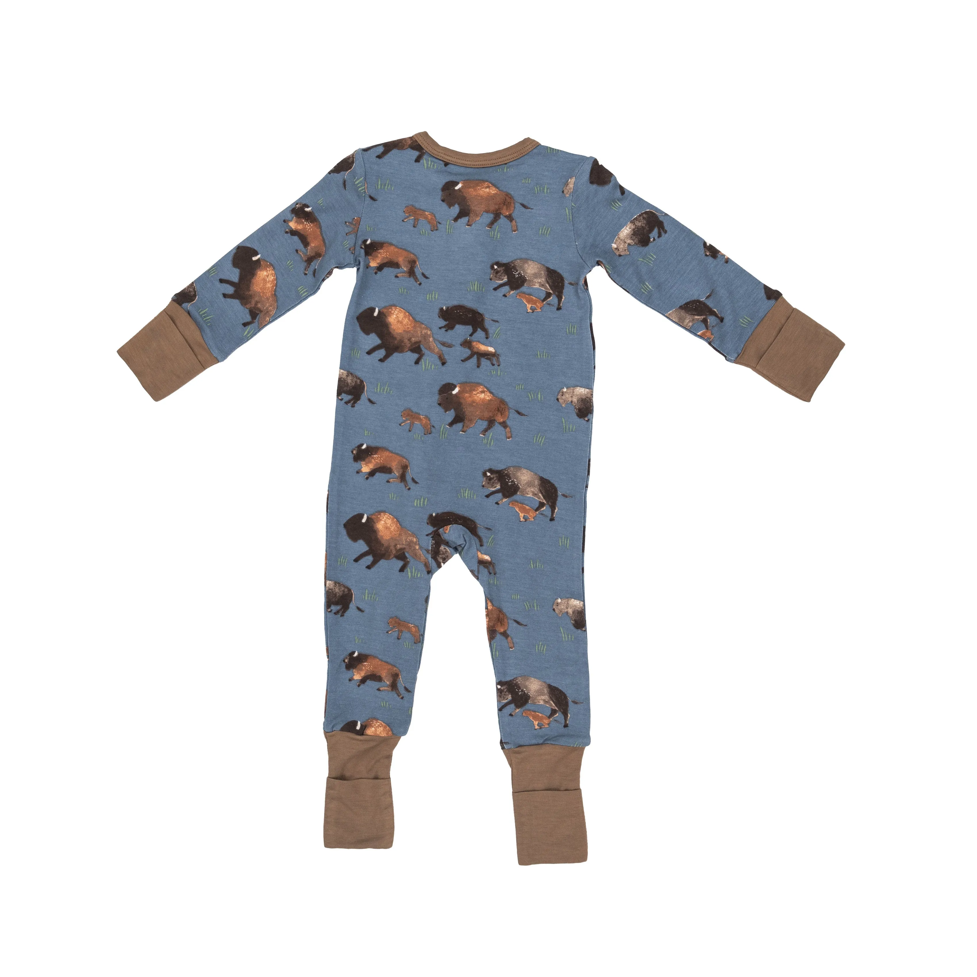 Angel Dear Two Way Zipper Romper in Blue Bison