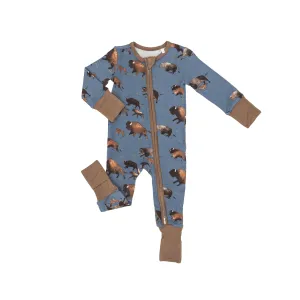 Angel Dear Two Way Zipper Romper in Blue Bison