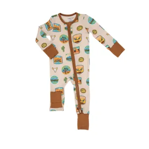 Angel Dear Two Way Zipper Romper in Cream National Parks Patches Southwest