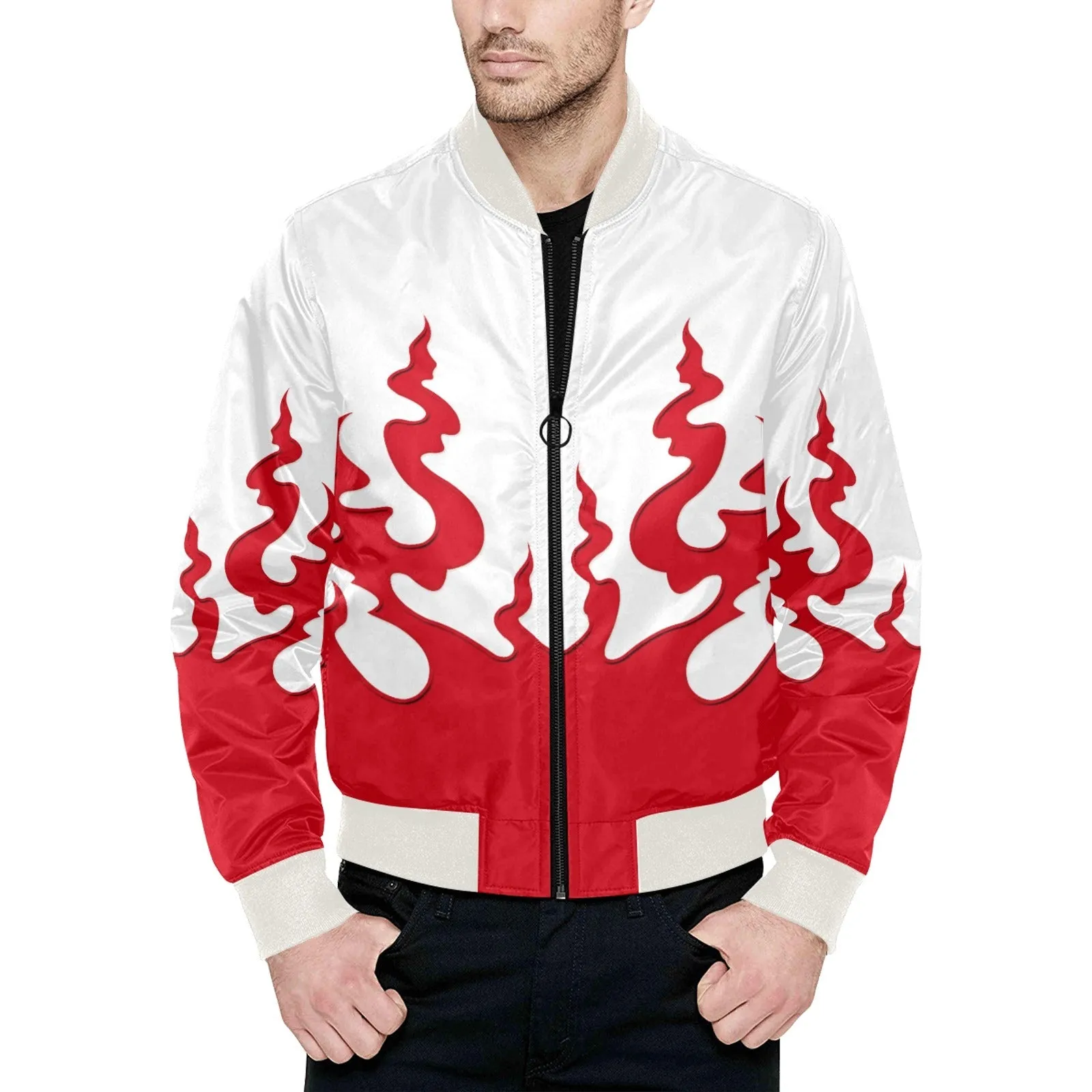 Asian Flames Quilted Bomber Jacket