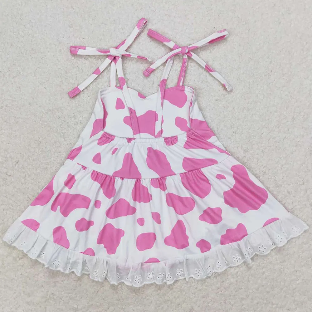 Baby Infant Girls Rompers Pink Cow Print Straps Bummie Rompers SR1549