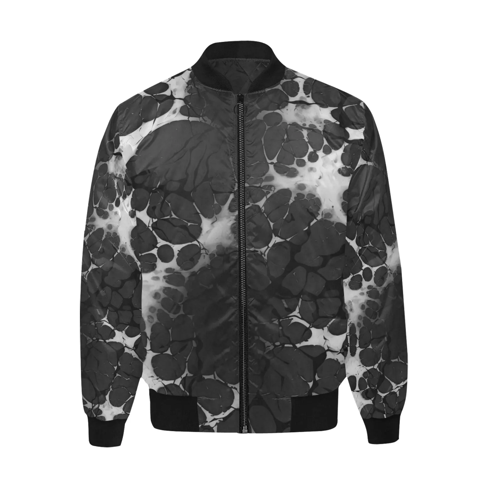 Black & Grey Ink Splatter Quilted Bomber Jacket
