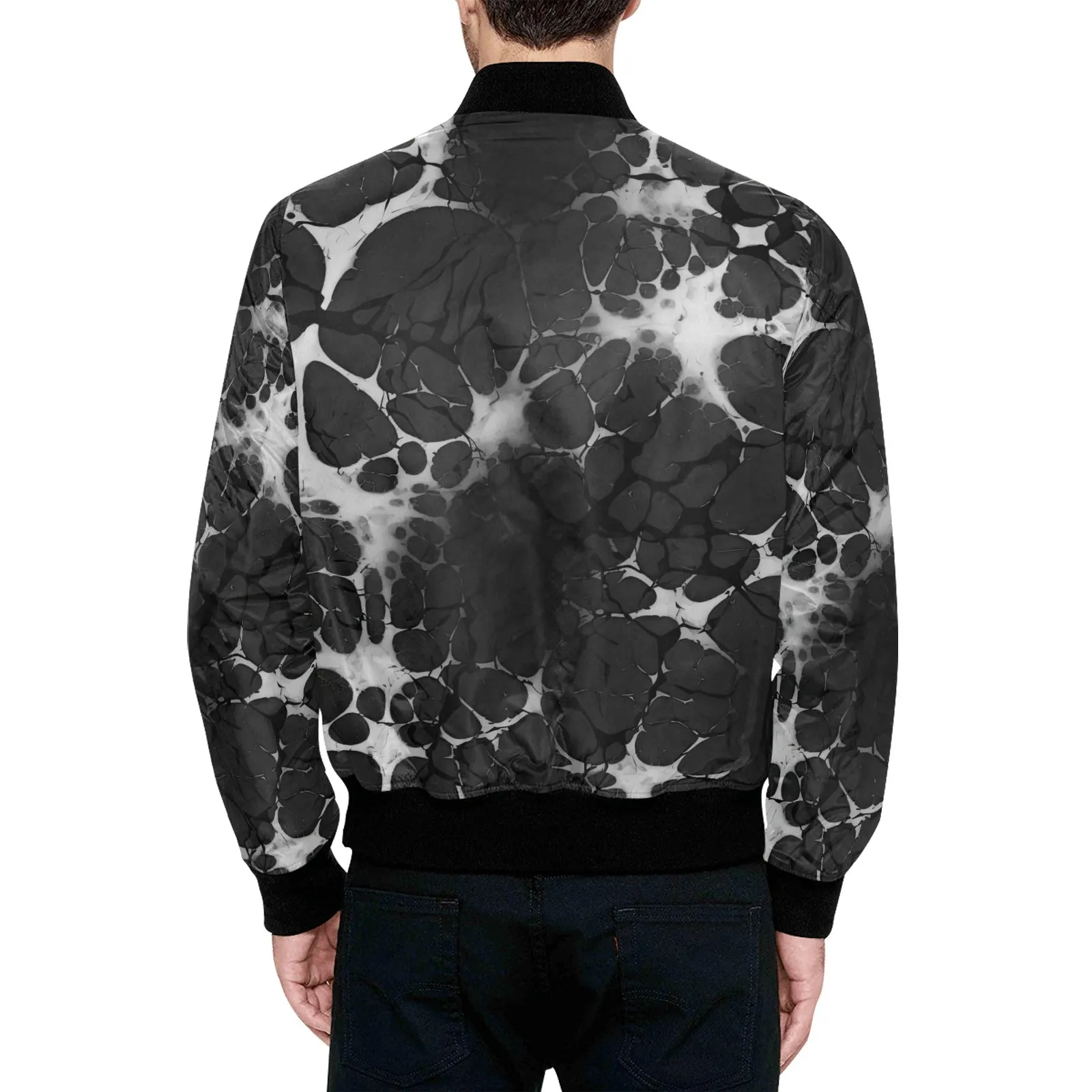 Black & Grey Ink Splatter Quilted Bomber Jacket
