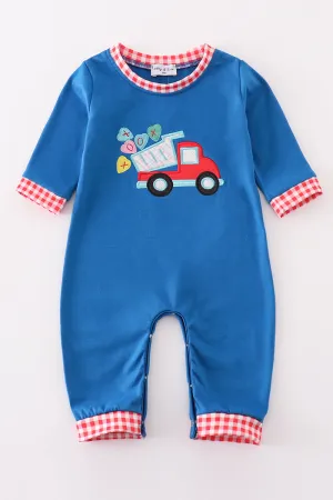 Blue truck heart applique boy romper