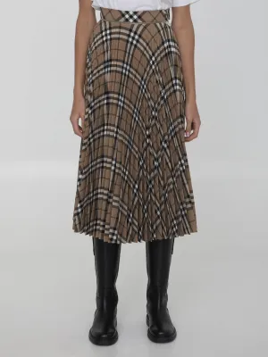 Burberry Check Wool-Blend Pleated Midi-Skirt