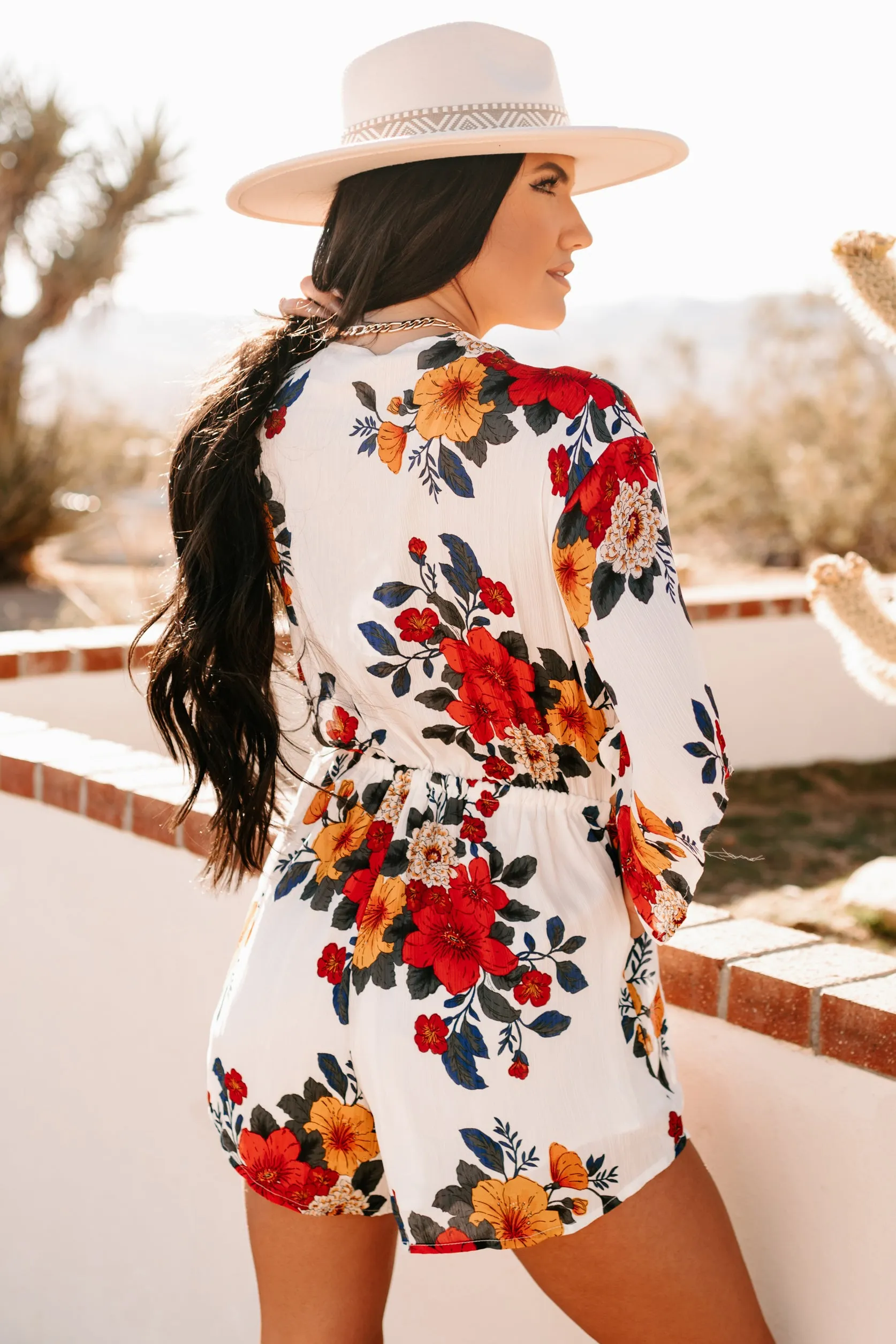 Charm Me Kimono Sleeve Cut-Out Romper (White)