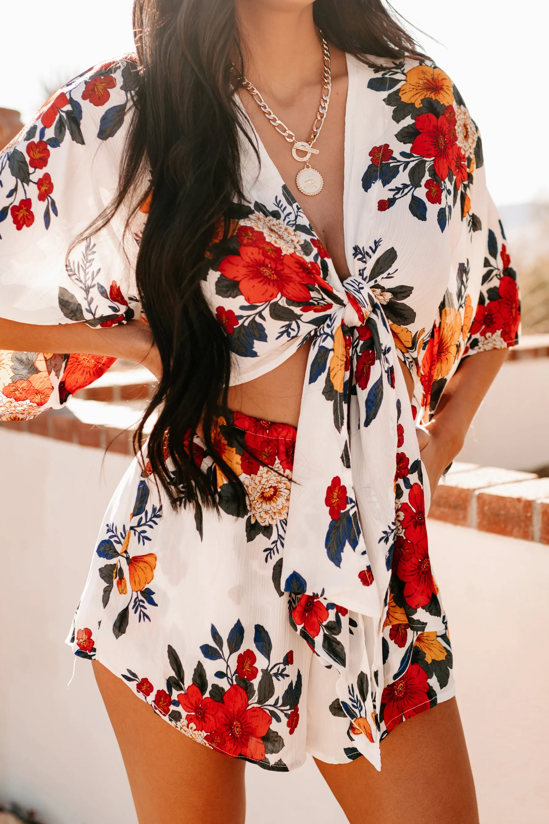 Charm Me Kimono Sleeve Cut-Out Romper (White)