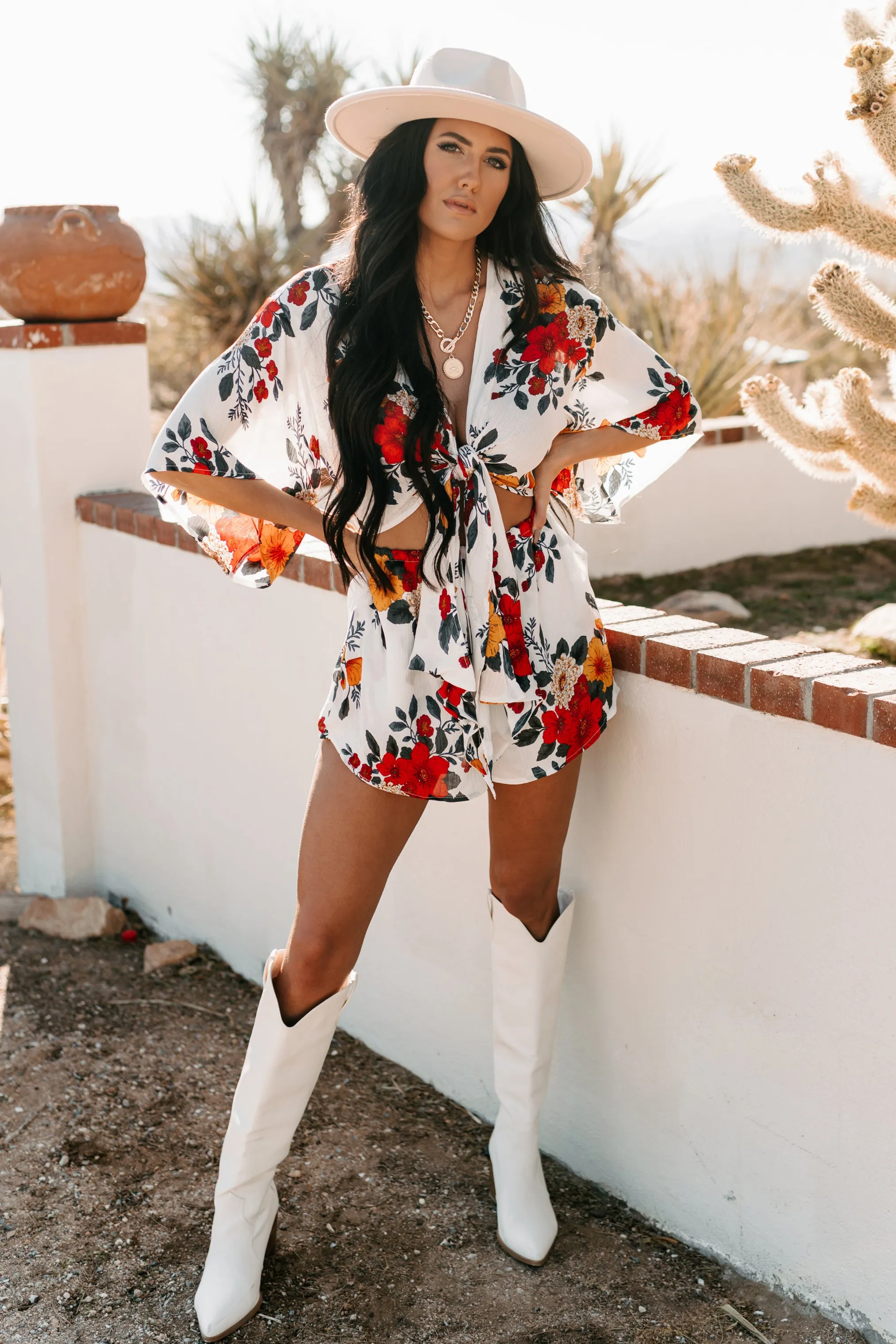 Charm Me Kimono Sleeve Cut-Out Romper (White)