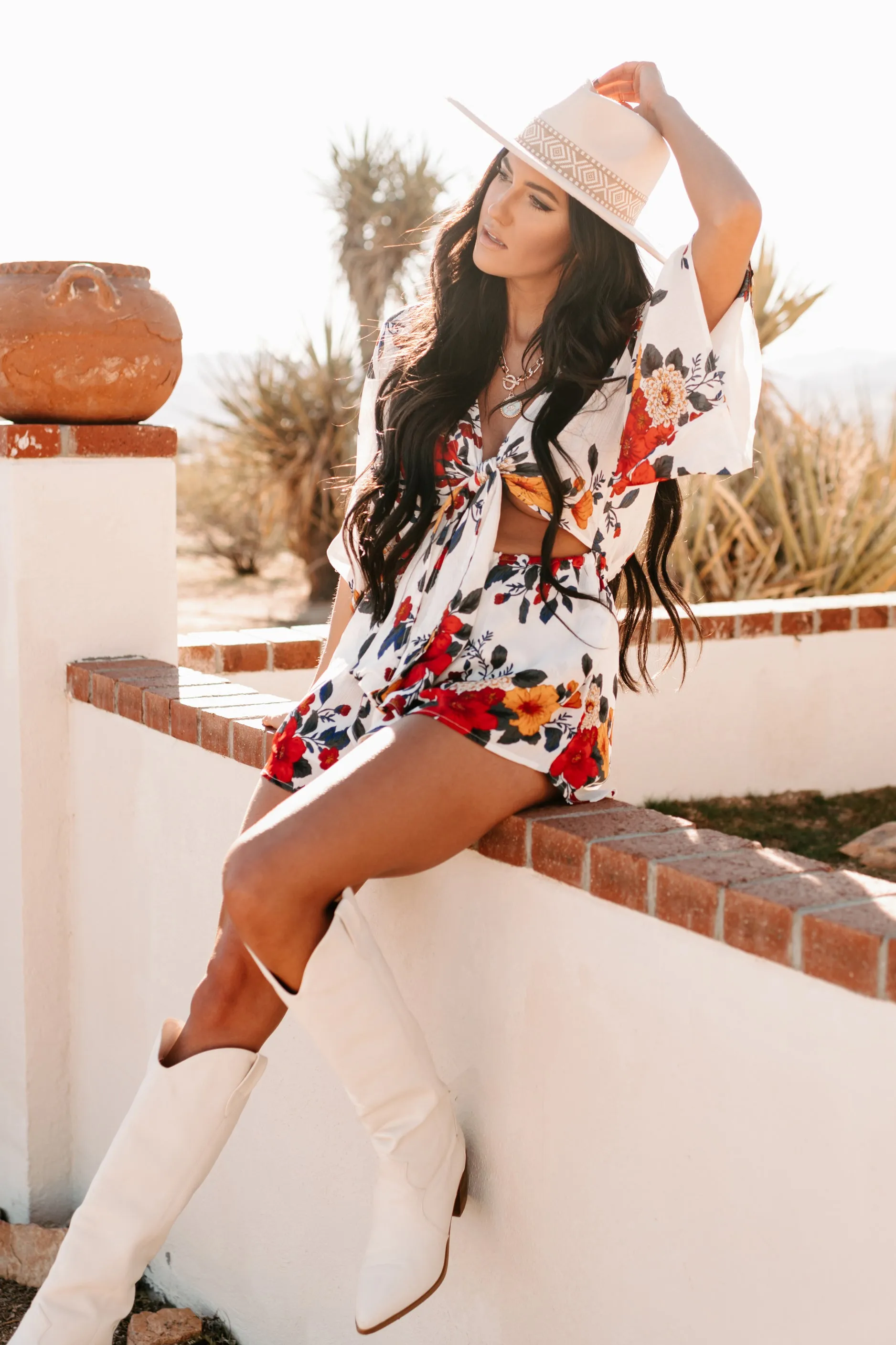 Charm Me Kimono Sleeve Cut-Out Romper (White)