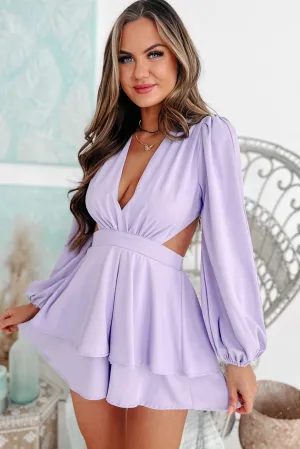 Checkbook Please Long Sleeve Open Back Romper (Lavender)