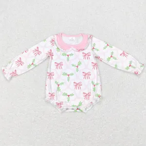 Christmas Baby Girls Rompers Pink Bows Long Sleeve Rompers