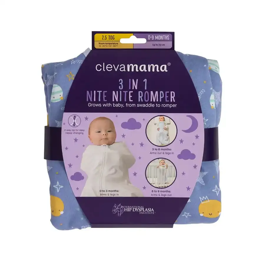 Clevamama 3 in 1 Nite Nite Romper 2.5 Tog (Blue) (0-9m)