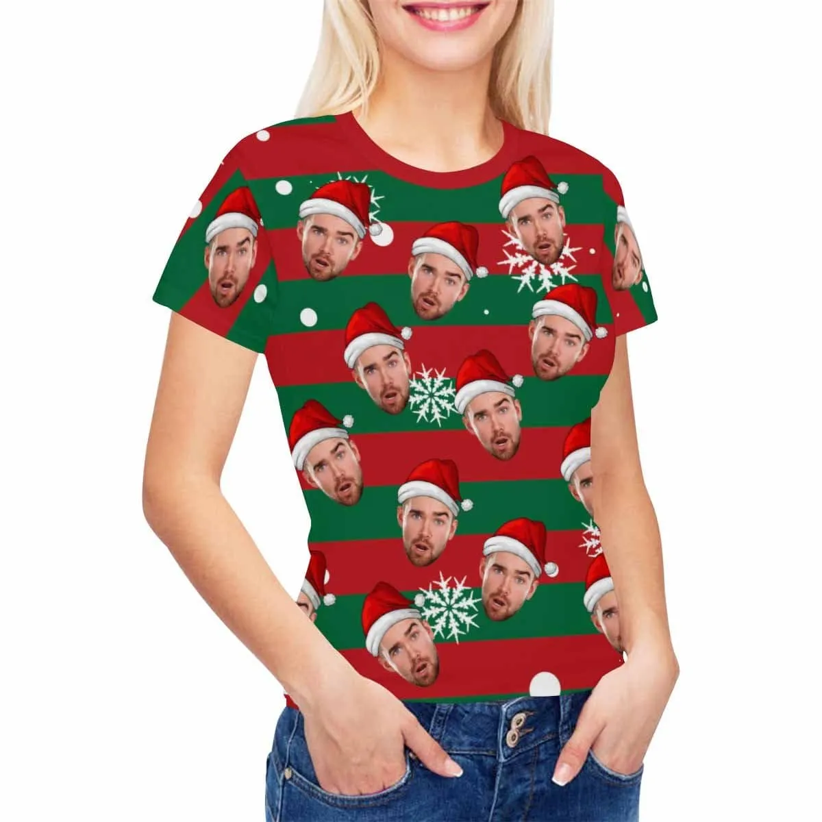 Custom Face Christmas Snowflake Women's T-shirt