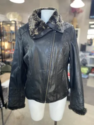 Danier quilted fur trim leather jacket L