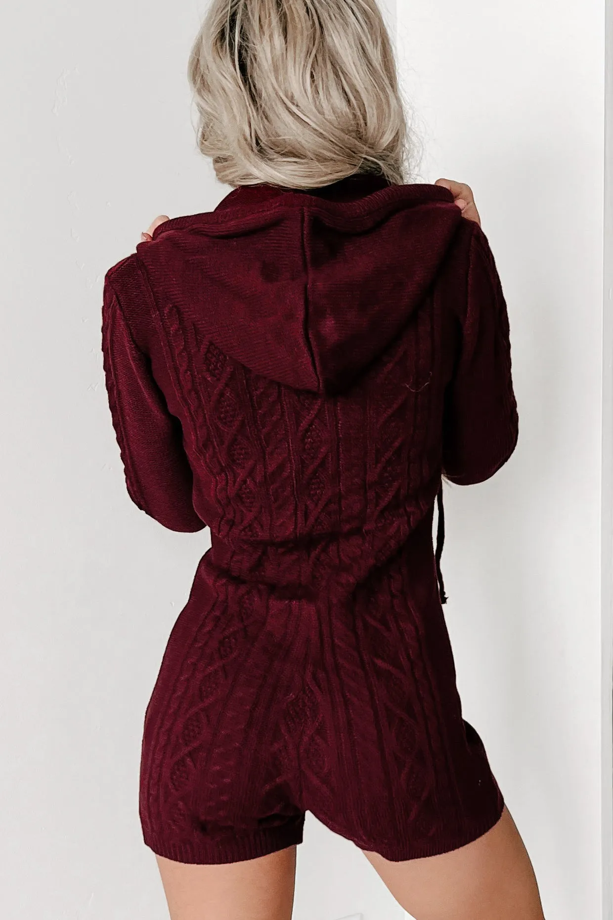 Dizzy Half-Zip Cable Knit Romper (Burgundy)