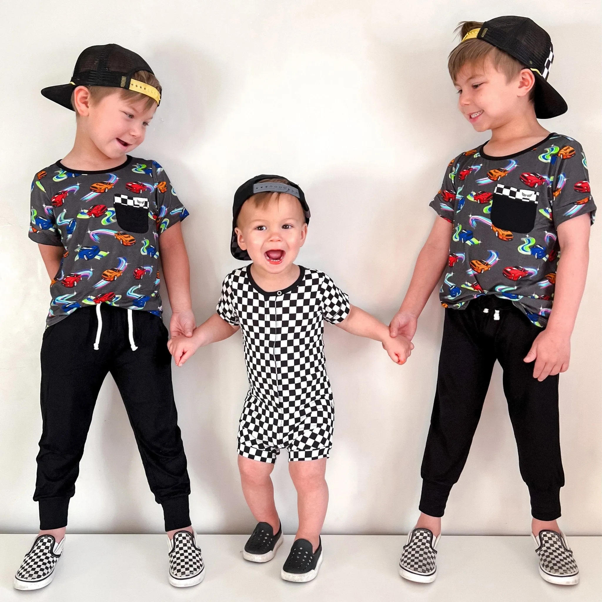 Finish Line Checkers Short Two-way Zippy Romper (0-24m)