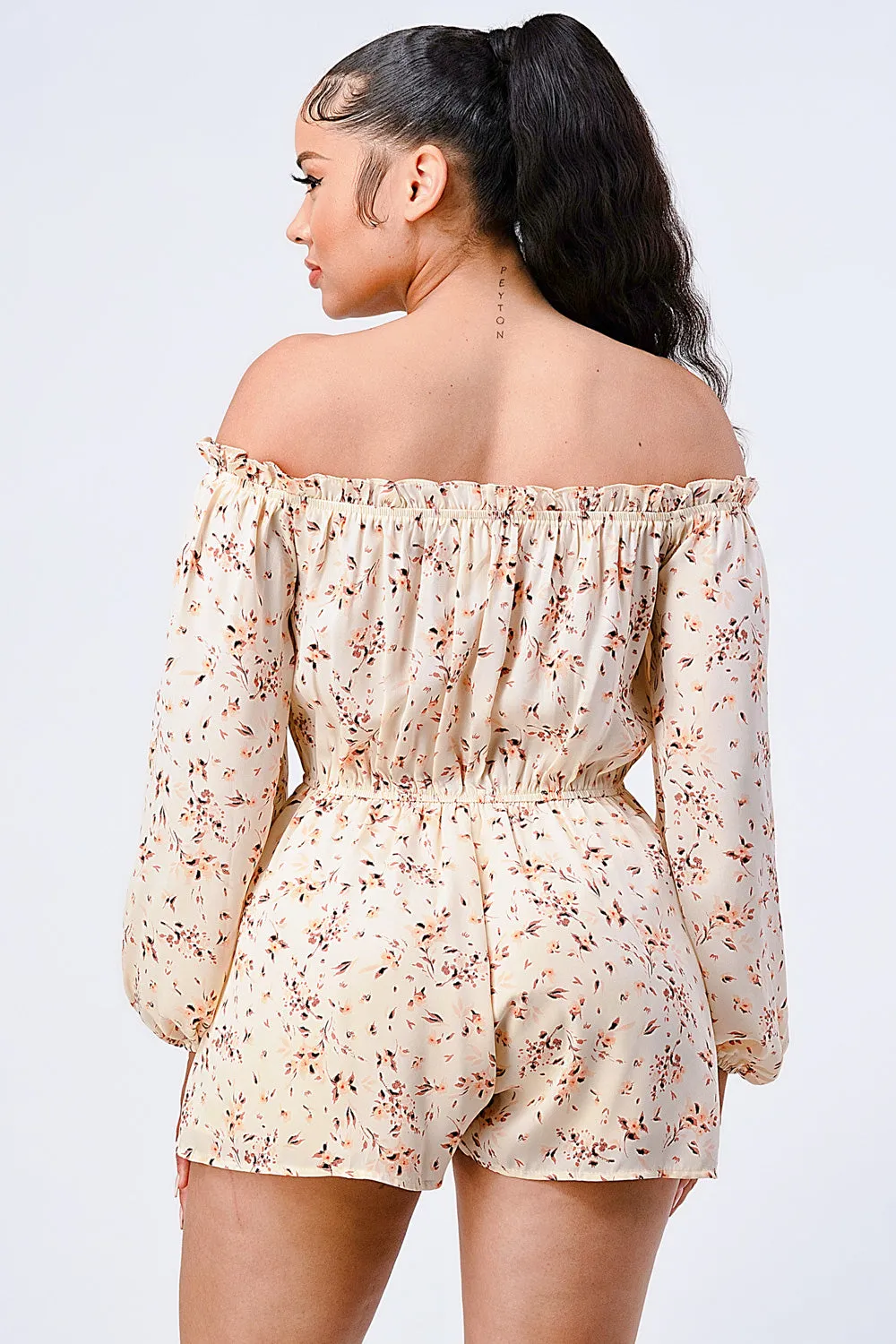 FLORAL OFF SHOULDER SMOCKING ROMPER