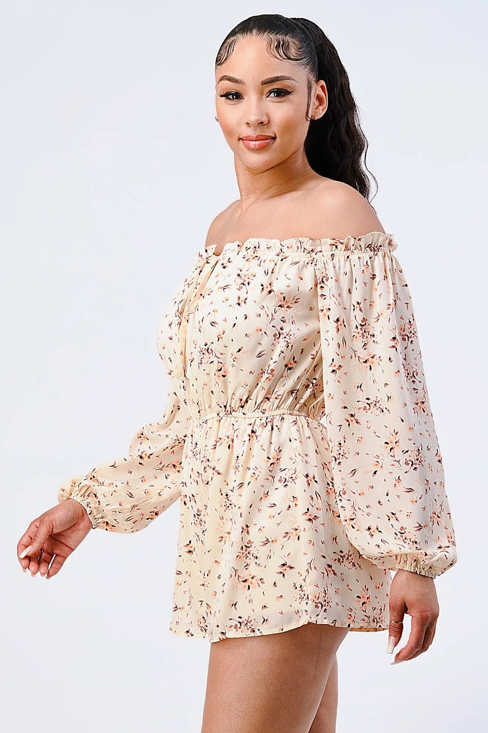 FLORAL OFF SHOULDER SMOCKING ROMPER
