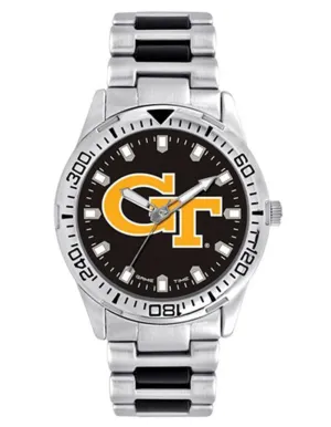 Georgia Tech Logo Mens Heavy Hitter Watch - Black Dial - Bracelet