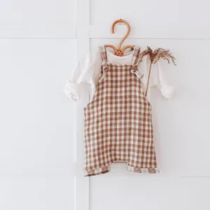 Gingham Muslin short leg dungarees