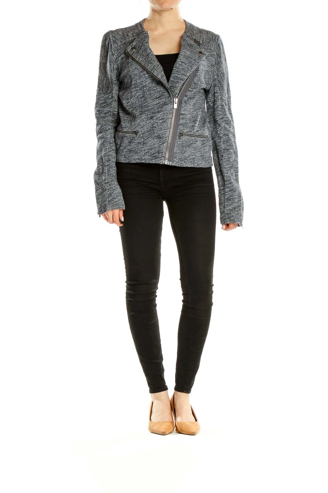 Gray Heathered Moto-Style Jacket