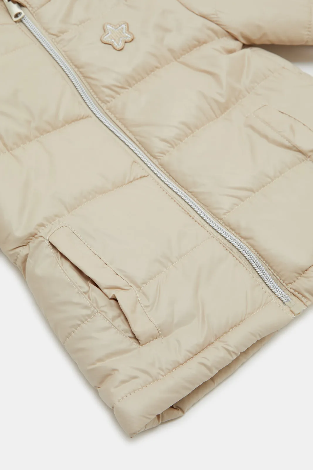 Infant Girls Beige Hooded Jacket