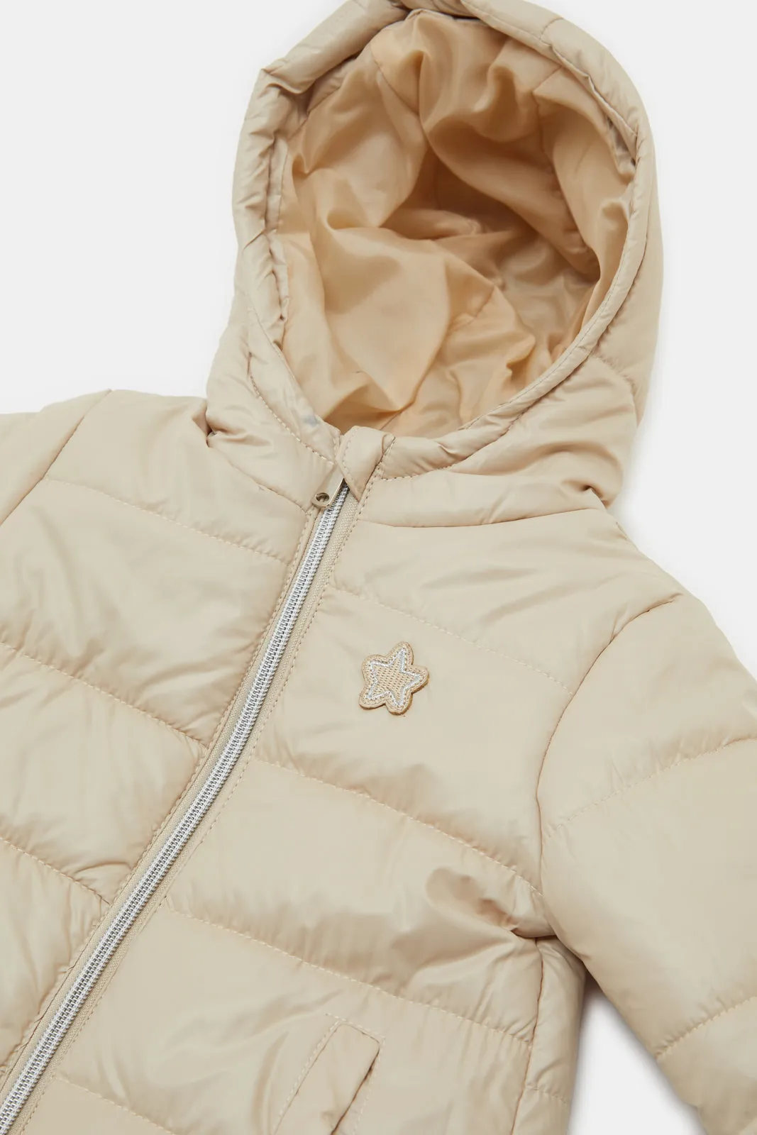 Infant Girls Beige Hooded Jacket