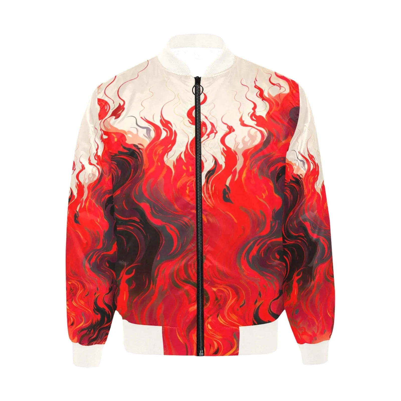 Japanese Abstract Flames Quilted Bomber Jacket