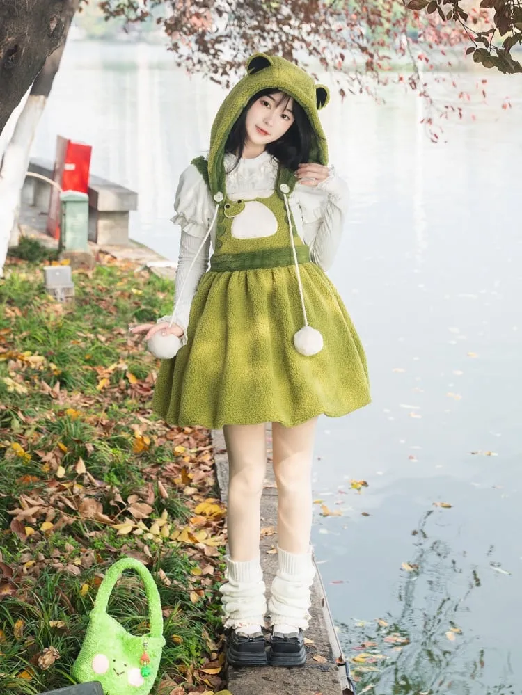 Little Frog Green  Fleece Detachable Hat