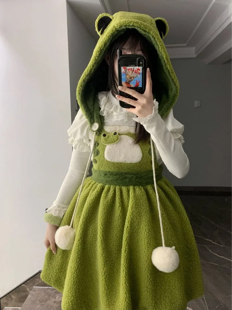 Little Frog Green  Fleece Detachable Hat