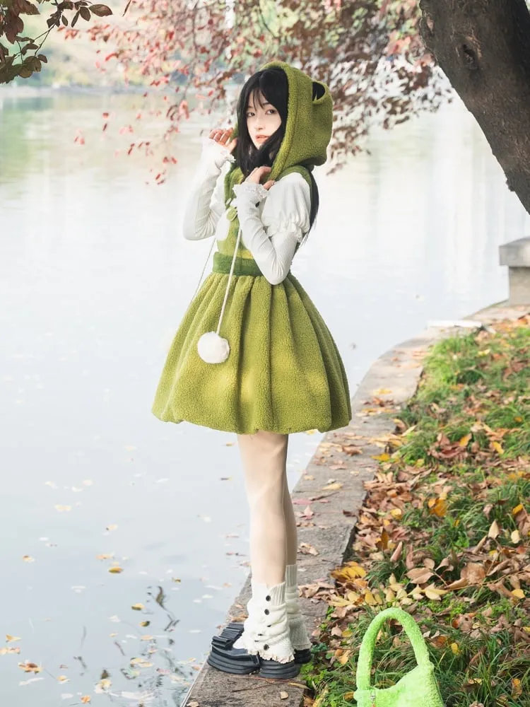 Little Frog Green  Fleece Detachable Hat