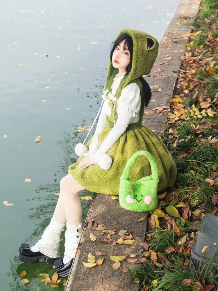 Little Frog Green  Fleece Detachable Hat