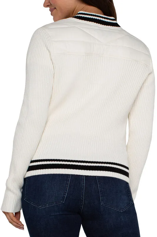 Long Sleeve Quilted Front Full Zip Sweater Jacket
