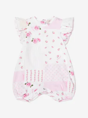 Monnalisa Baby Girls Floral Patchwork Romper in White