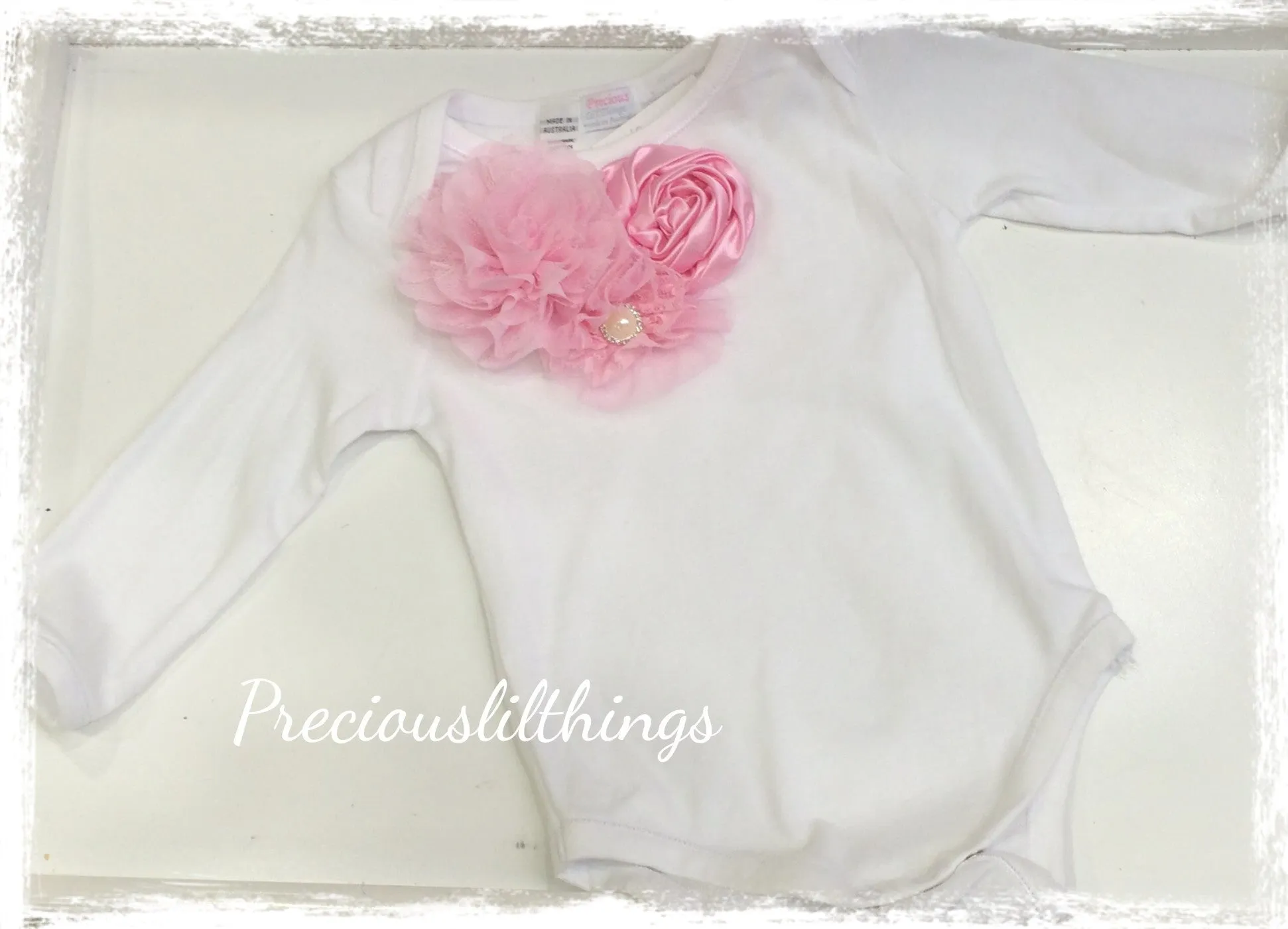 Pink & white baby long or short sleeve onesie romper