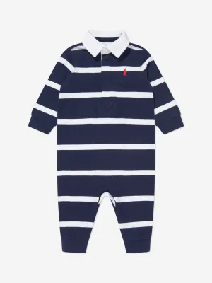 Ralph Lauren Baby Boys Striped Rugby Romper in Navy