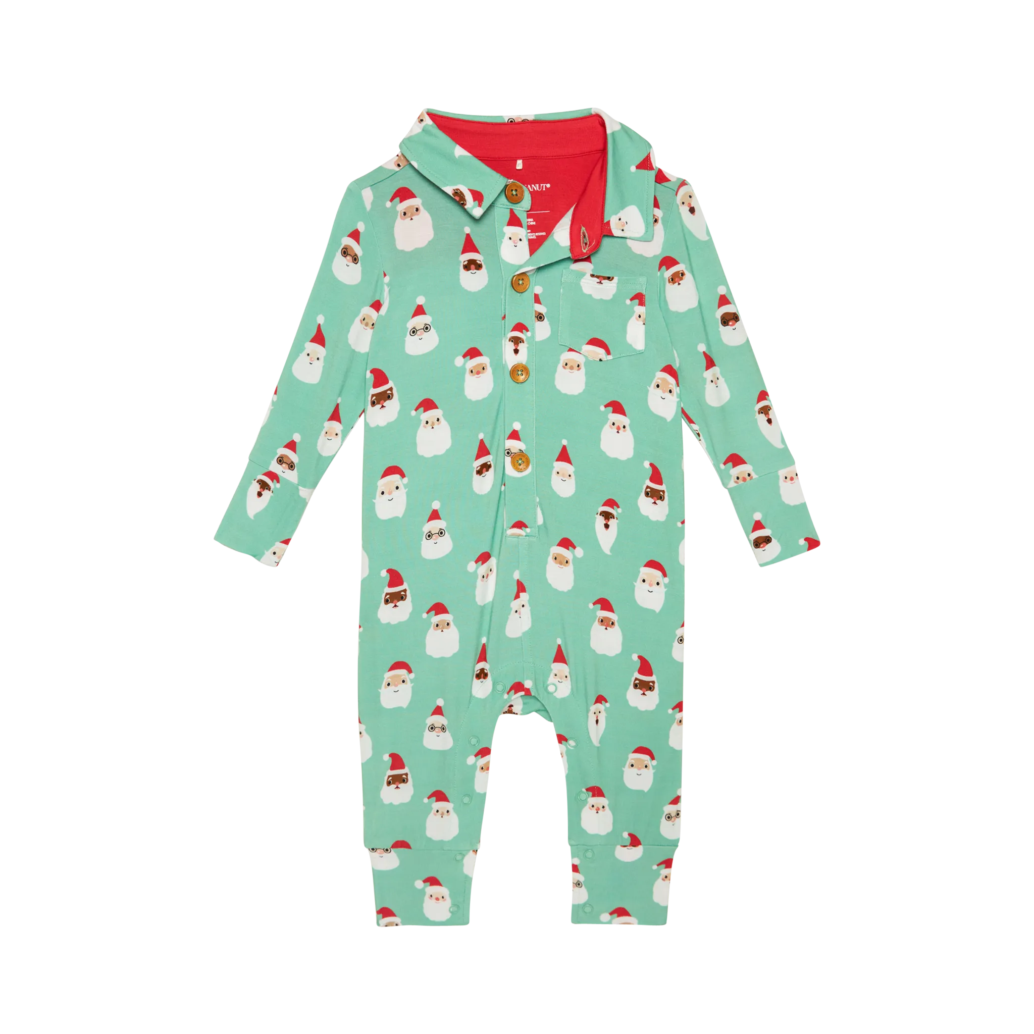 Santa Medley - Long Sleeve Collared Henley Long Romper Posh Peanut