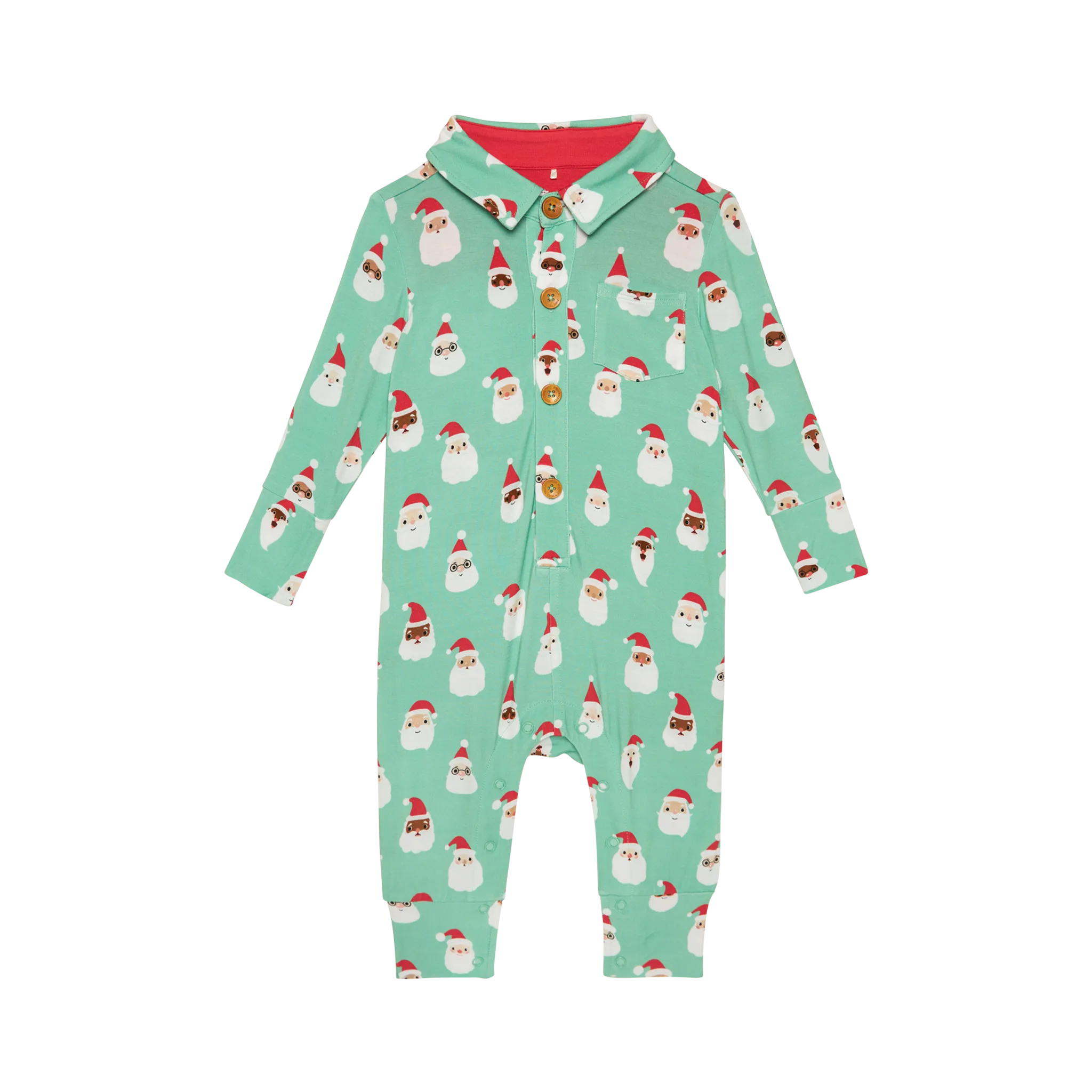 Santa Medley - Long Sleeve Collared Henley Long Romper Posh Peanut
