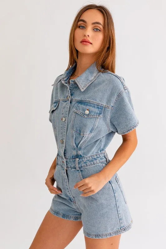 Short Sleeve Denim Romper  * Online Only*