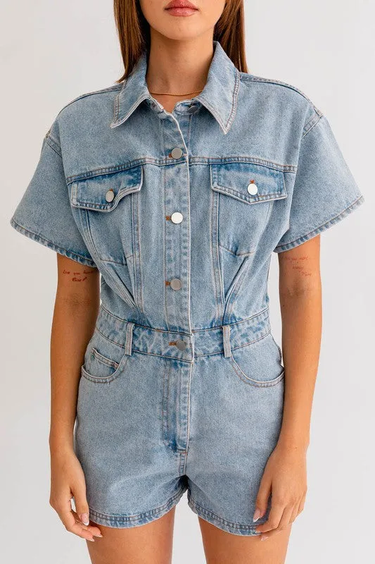 Short Sleeve Denim Romper  * Online Only*