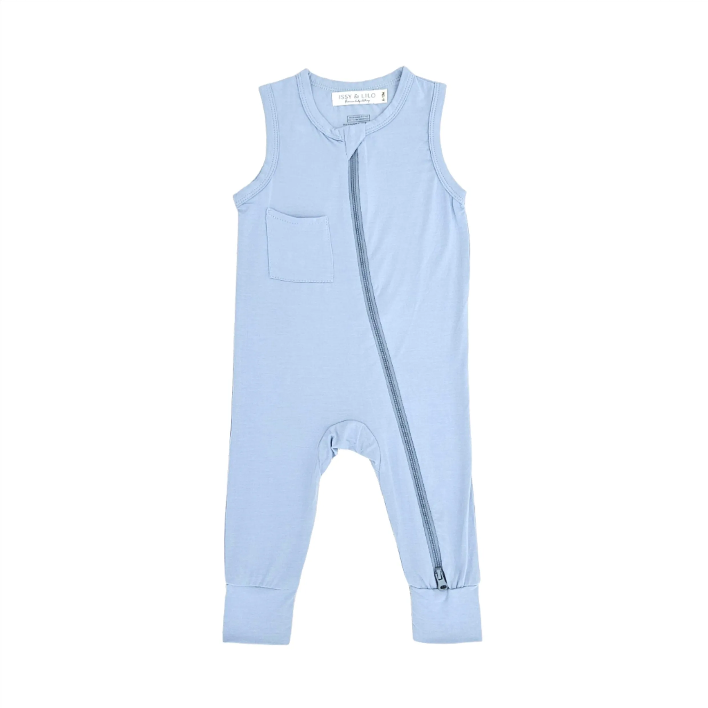 Sleeveless Bamboo Zipper Romper - 2 Pack (Apricot & Blue)