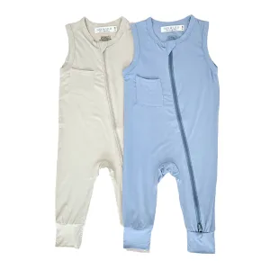 Sleeveless Bamboo Zipper Romper - 2 Pack (Apricot & Blue)