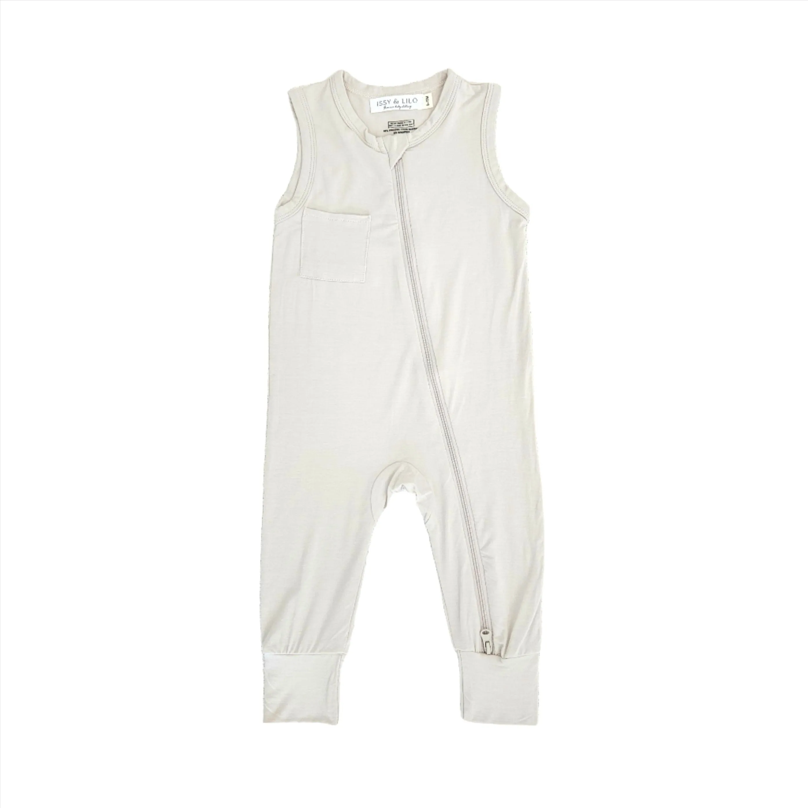 Sleeveless Bamboo Zipper Romper - 2 Pack (Apricot & Blue)