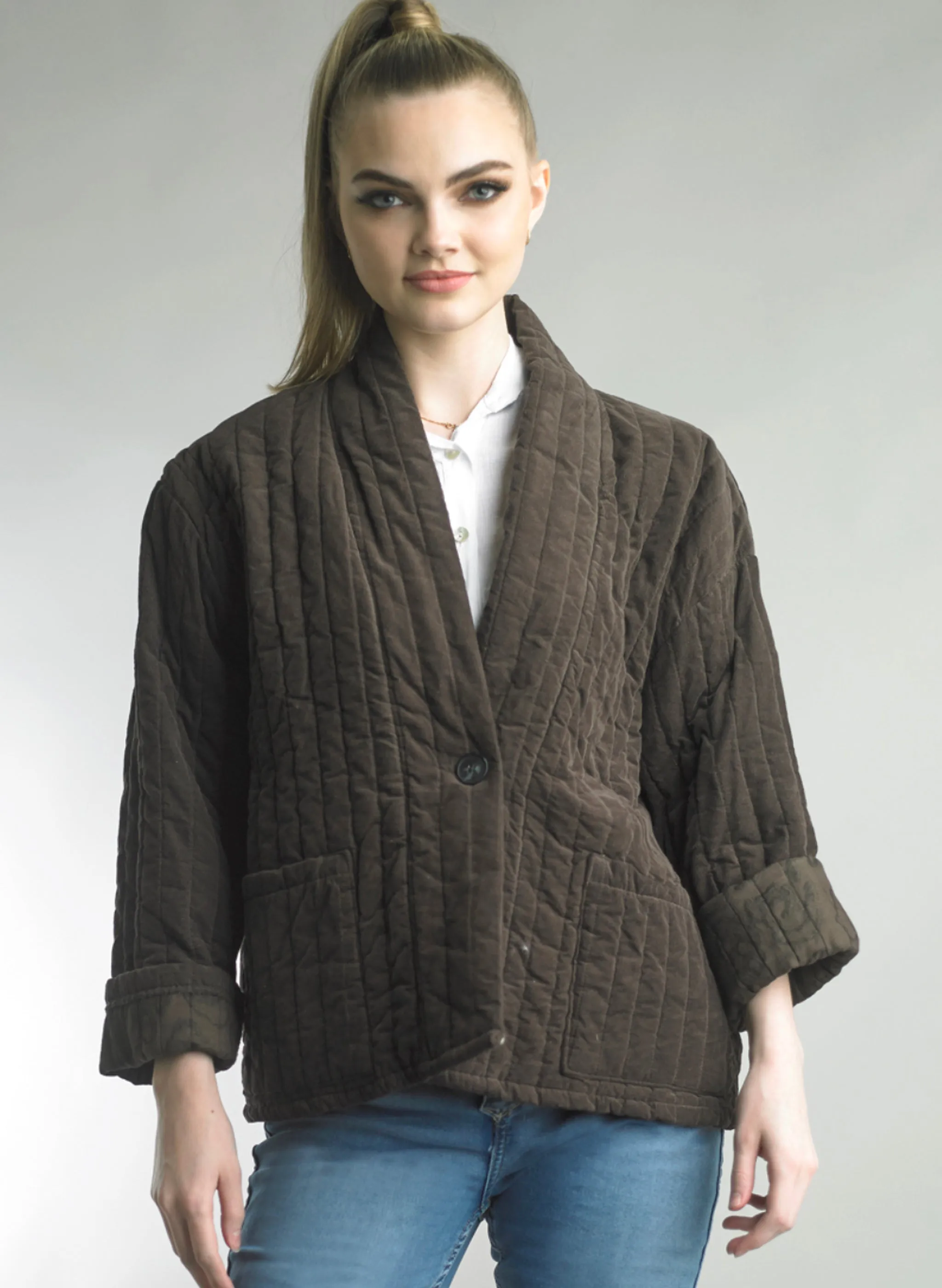 Tempo Paris - Quilt Button Jacket - Brown