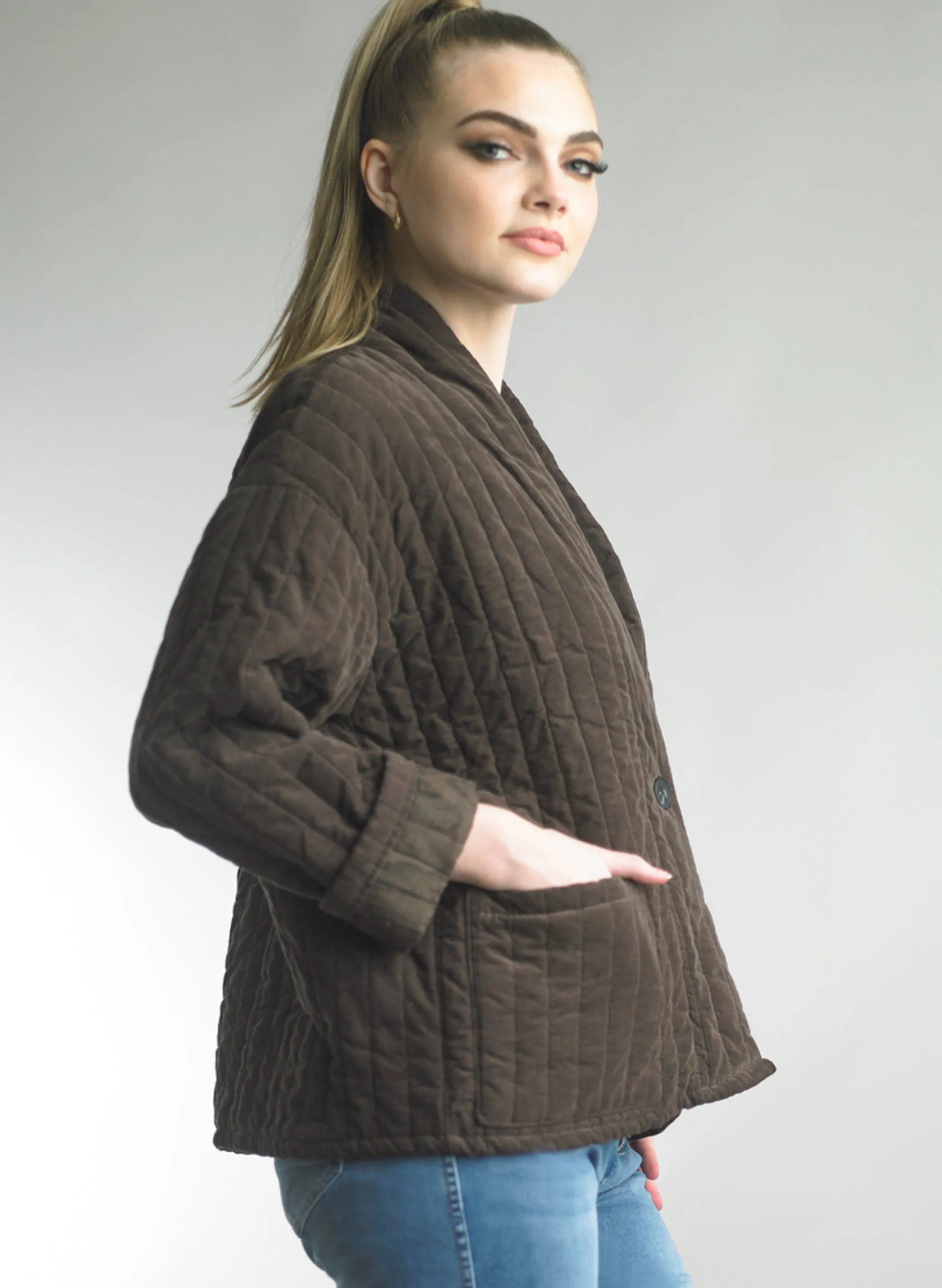 Tempo Paris - Quilt Button Jacket - Brown