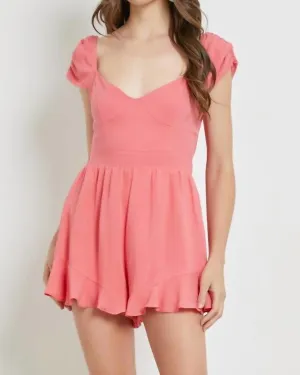 The Hey Ruffled Romper In Sugar Coral | Sugar Coral