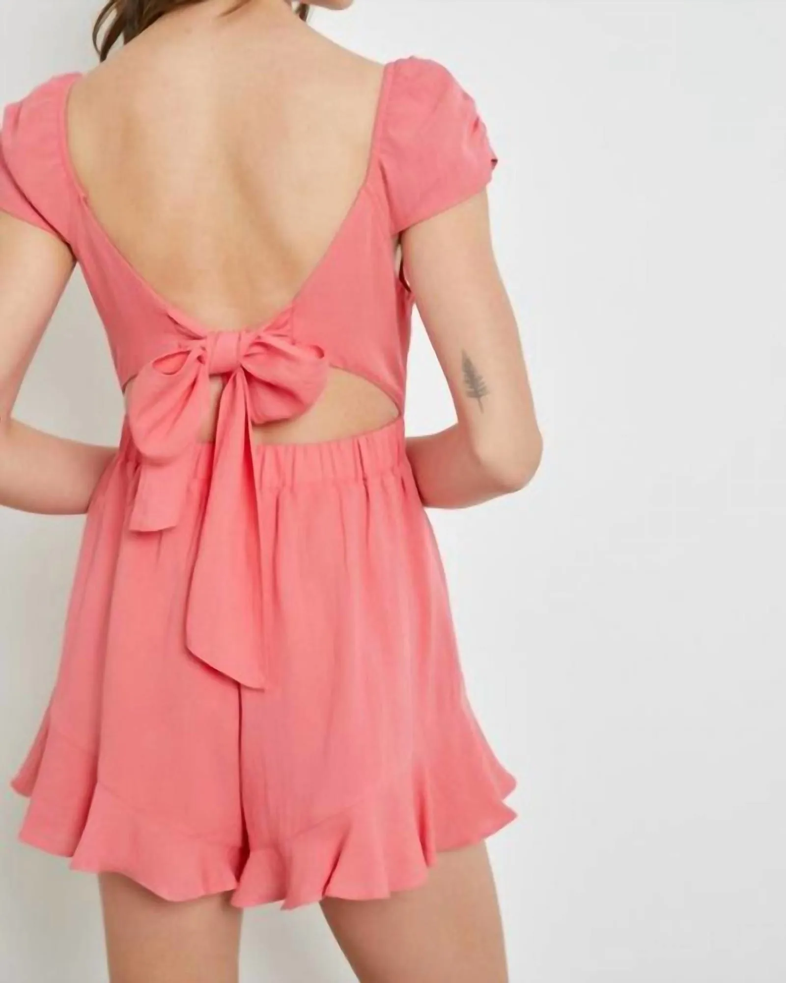 The Hey Ruffled Romper In Sugar Coral | Sugar Coral