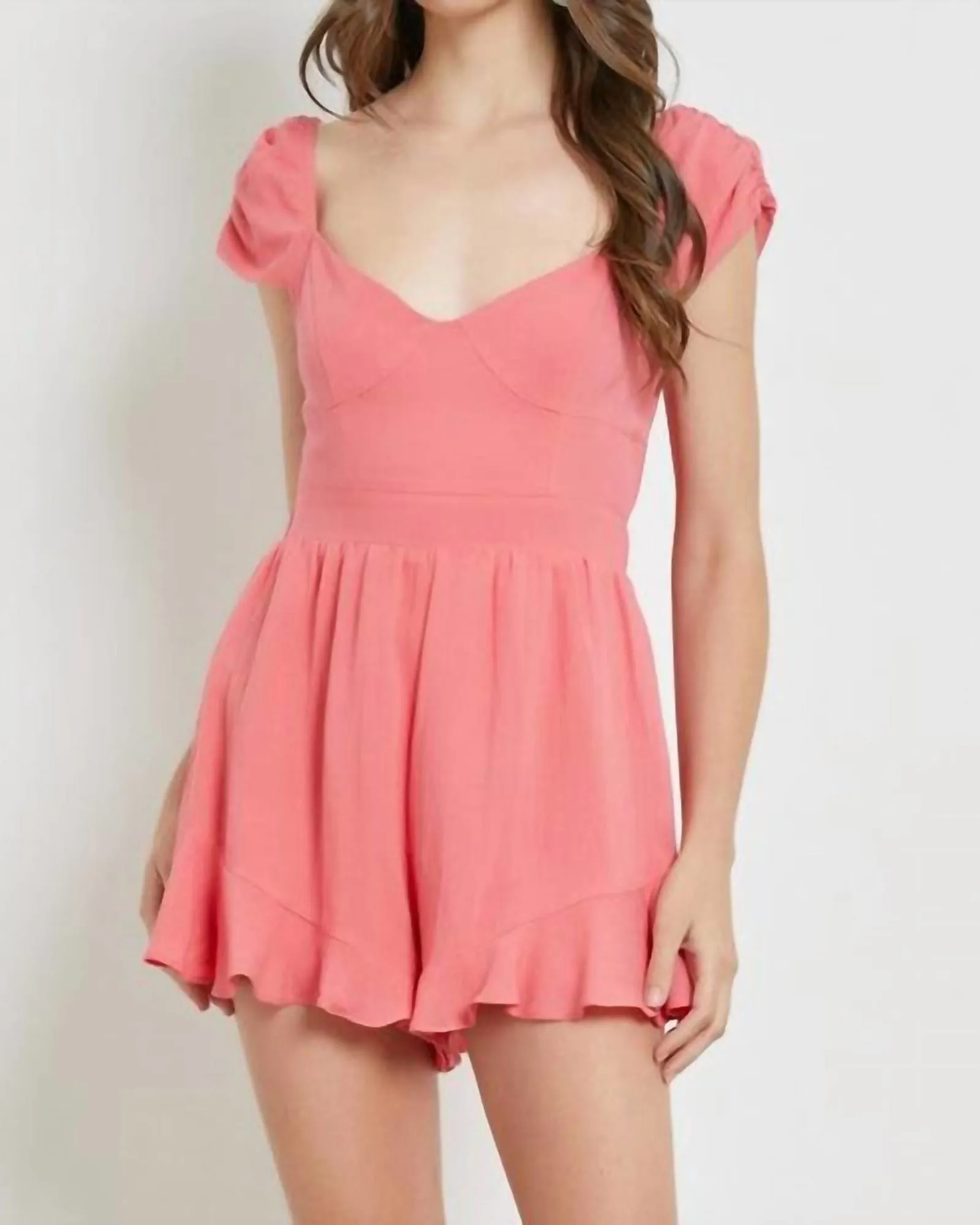 The Hey Ruffled Romper In Sugar Coral | Sugar Coral