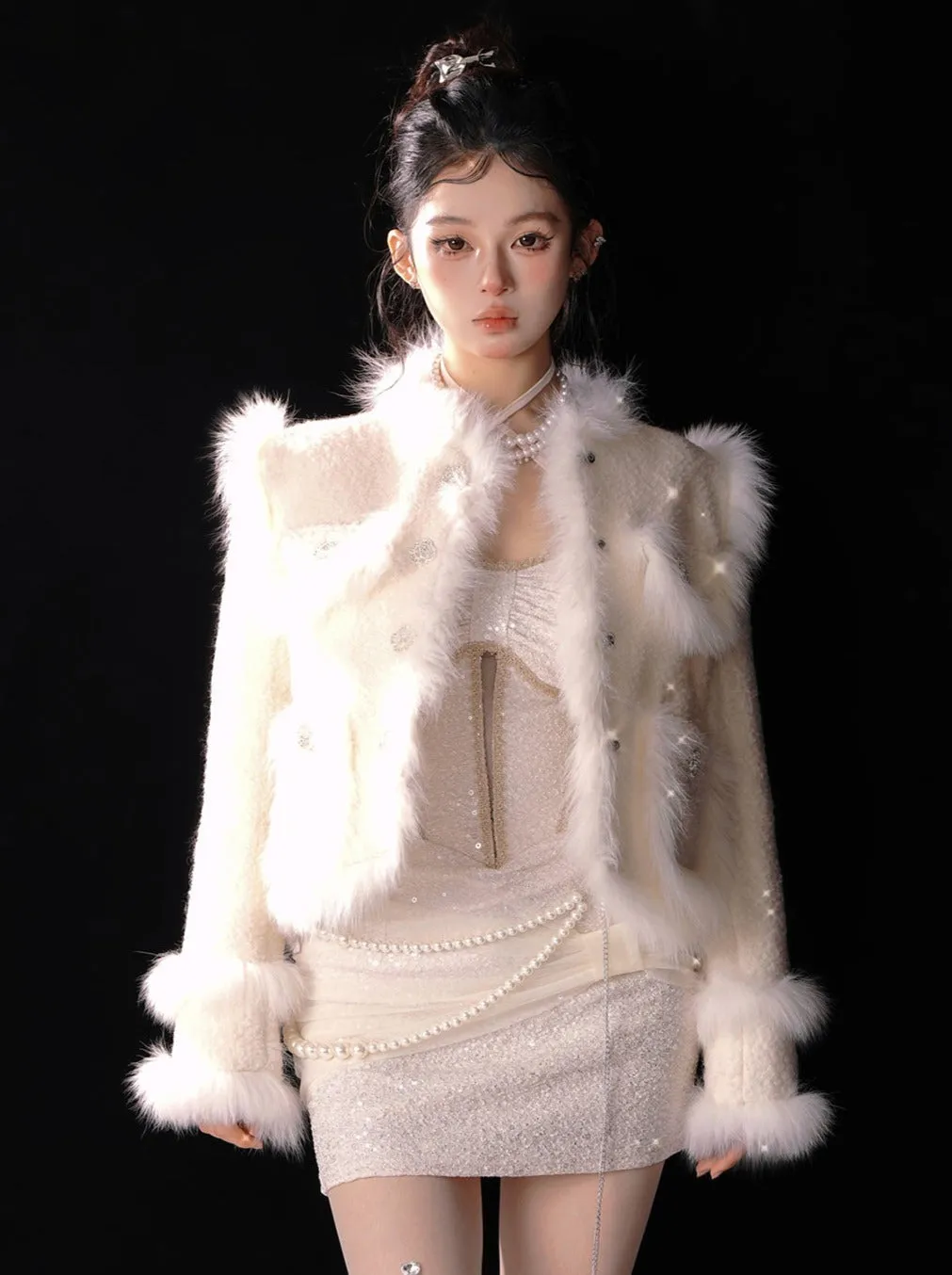 Tweed Fox Tea Apricot Jacket Fur Sweet Snow
